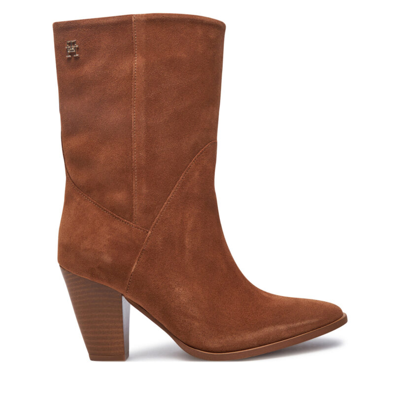 Боти Tommy Hilfiger Mid Cowboy Heel Suede FW0FW08435 Кафяв цвят на ниска цена