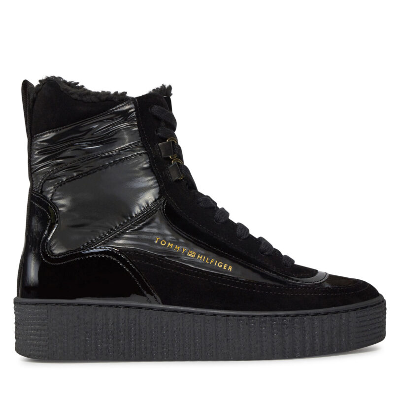 Боти Tommy Hilfiger Patent Laceup City Snow Boot FW0FW07841 Черен цвят на ниска цена