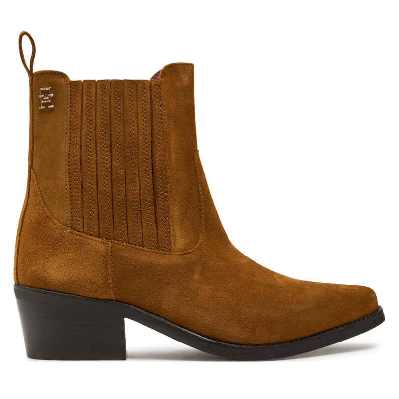 Боти Tommy Hilfiger Th Suede Cowboy Boot FW0FW08034 Кафяв цвят на ниска цена