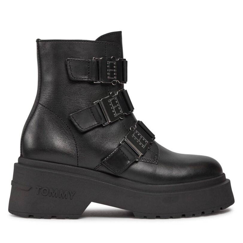 Боти Tommy Jeans Tjw Chunky Boot Hardware EN0EN02443 Черен цвят на ниска цена