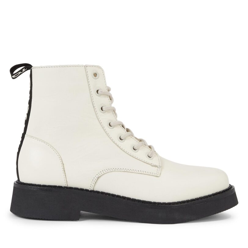 Боти Tommy Jeans Tjw Lace Up Flat Boot EN0EN02310 Екрю цвят на ниска цена