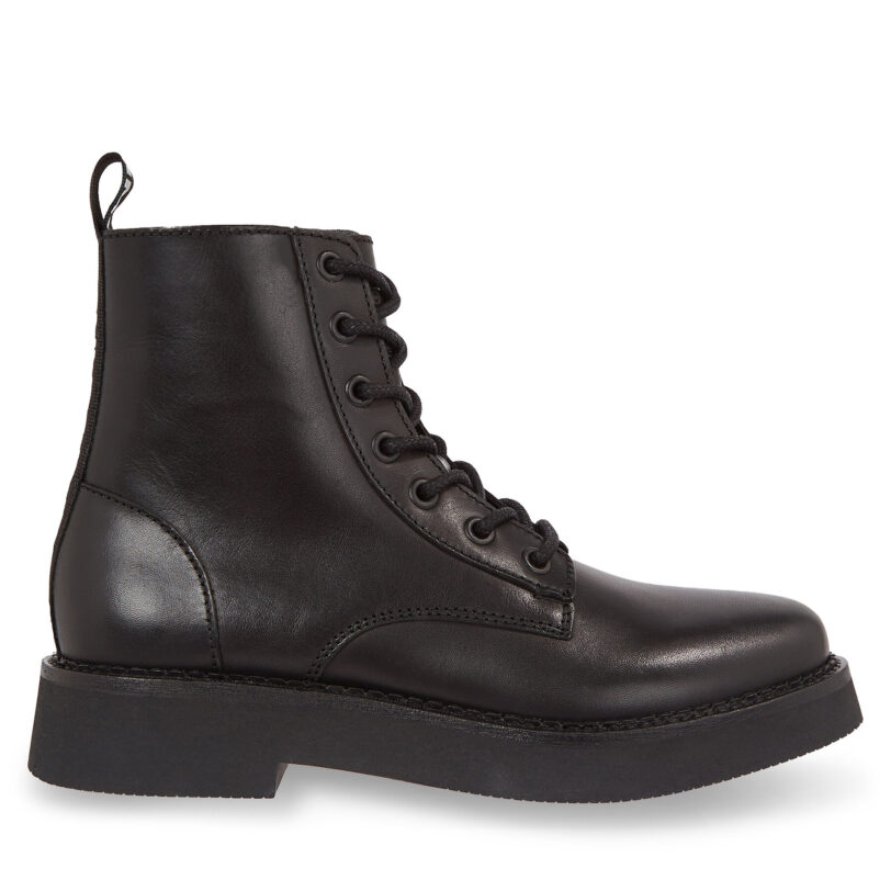 Боти Tommy Jeans Tjw Lace Up Flat Boot EN0EN02310 Черен цвят на ниска цена
