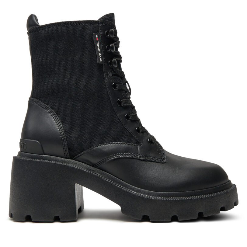 Боти Tommy Jeans Tjw Mid Heel Boot Mix Media EN0EN02556 Черен цвят на ниска цена