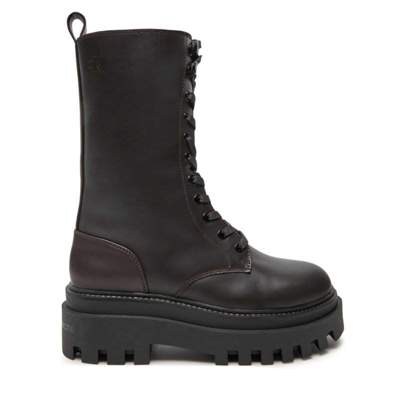Боти тип челси Calvin Klein Jeans Flatform Lace Up Boot Mg Lth YW0YW01544 Кафяв цвят на ниска цена