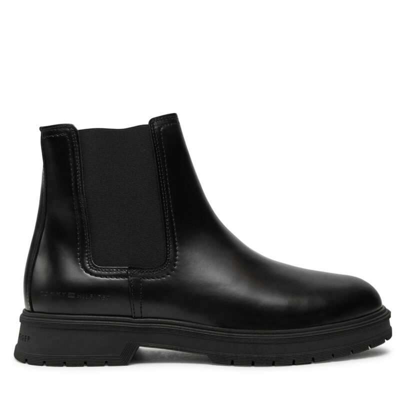 Боти тип челси Tommy Hilfiger Hilfiger Abrasiv Warm Lth Chels FM0FM05176 Черен цвят на ниска цена