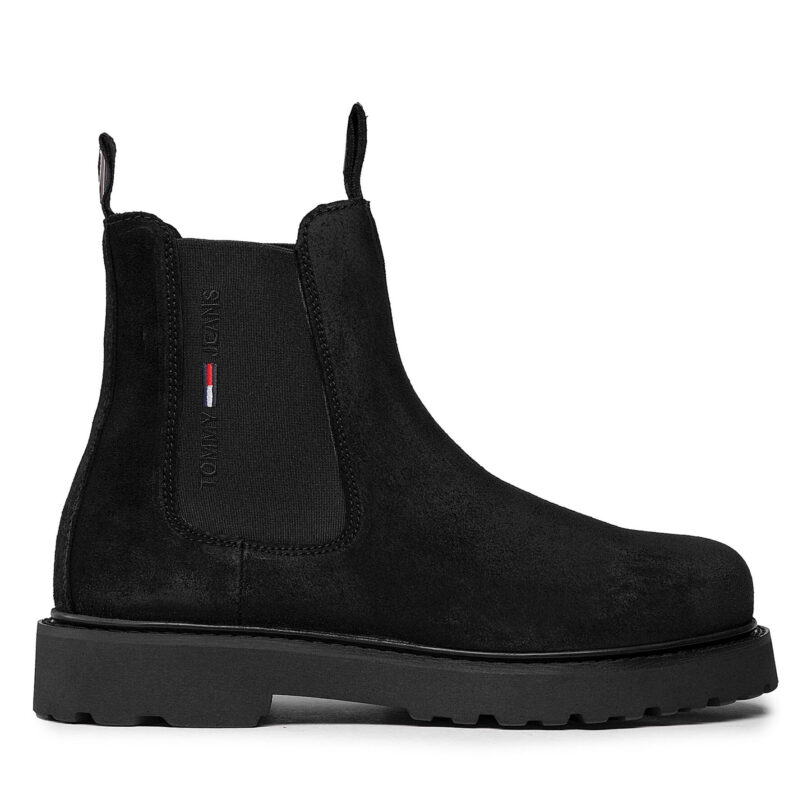 Боти тип челси Tommy Jeans Suede Chelsea Boot EM0EM00829 Черен цвят на ниска цена
