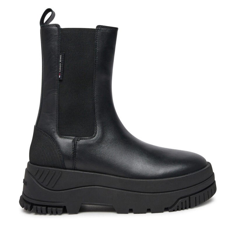 Боти тип челси Tommy Jeans Tjw Chelsea Flatform Boot EN0EN02597 Черен цвят на ниска цена