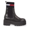 Боти тип челси Tommy Jeans Tjw Flatform Chelsea Sock EN0EN02301 Черен цвят на ниска цена