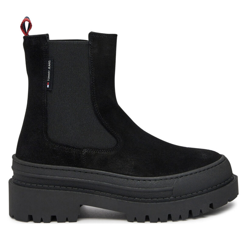 Боти тип челси Tommy Jeans Tjw Foxing Chelsea Suede EN0EN02631 Черен цвят на ниска цена