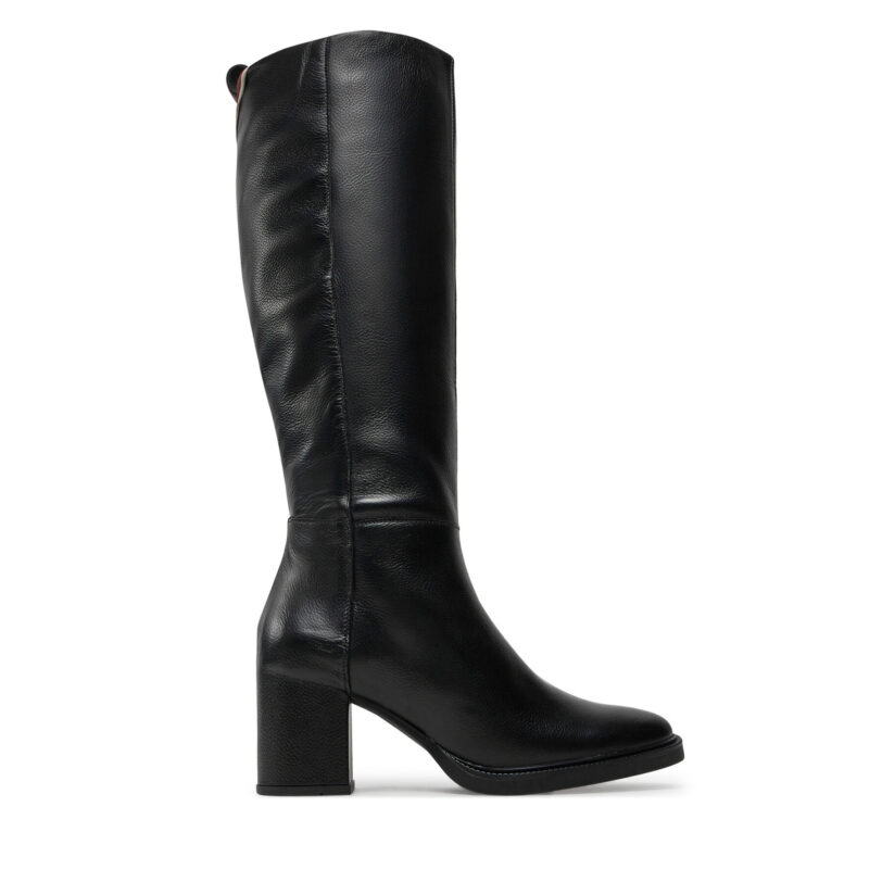 Ботуши Tommy Hilfiger Long Boot Mid Wrapped Lthr Heel FW0FW08099 Черен цвят на ниска цена