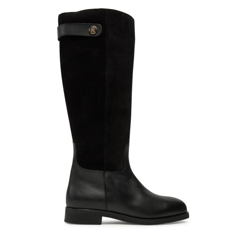 Ботуши Tommy Hilfiger Th Stud Leather Mix Long Boot FW0FW08341 Черен цвят на ниска цена