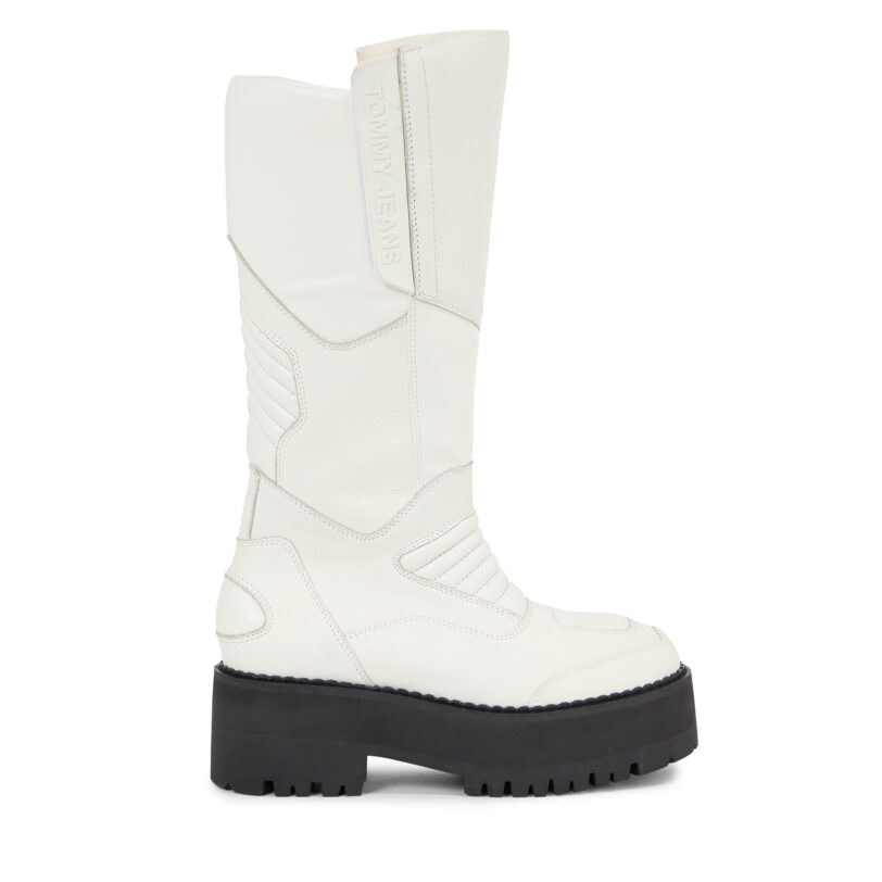 Ботуши Tommy Jeans Tjw Long Shaft Biker Boot EN0EN02376 Бял цвят на ниска цена