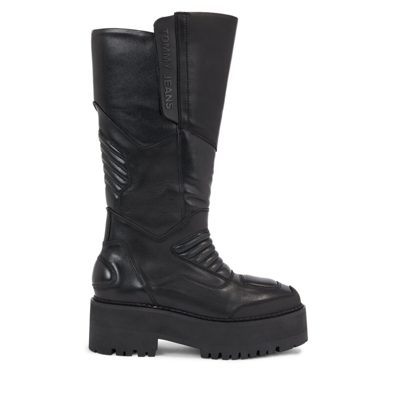 Ботуши Tommy Jeans Tjw Long Shaft Biker EN0EN02376 Черен цвят на ниска цена
