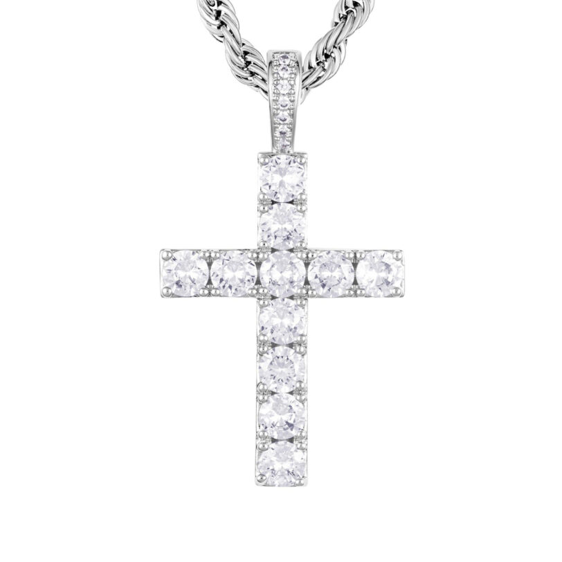 Висулка ICED STUFF Diamond Cross Бяло злато цвят на ниска цена