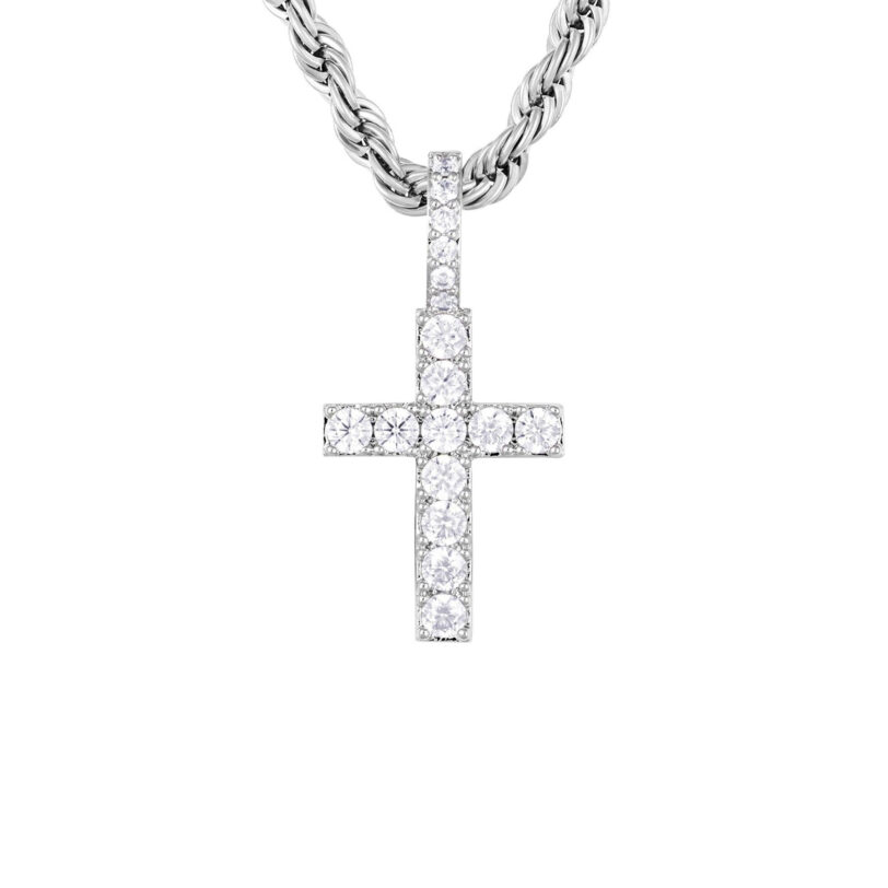 Висулка ICED STUFF Micro Diamond Cross Бяло злато цвят на ниска цена