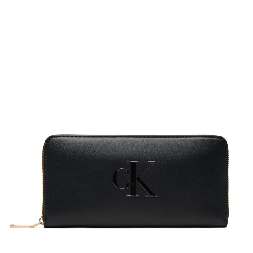 Голям дамски портфейл Calvin Klein Bold Ck Long Zip Around LV04F1077G Черен цвят на ниска цена