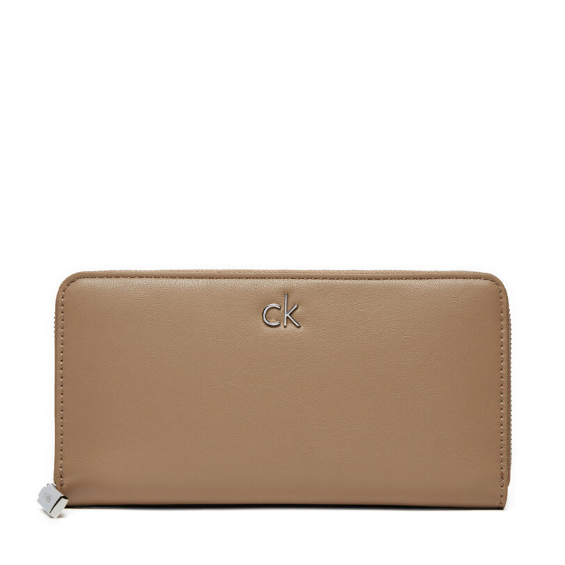 Голям дамски портфейл Calvin Klein Ck Daily Large Zip Around_Pbl K60K612850 Кафяв цвят на ниска цена