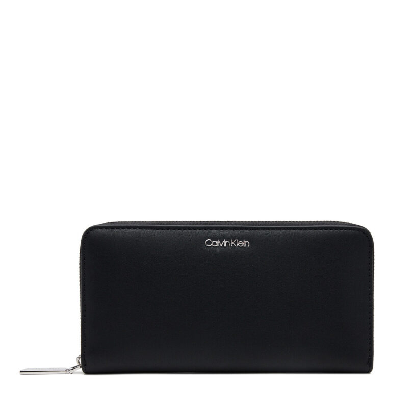 Голям дамски портфейл Calvin Klein Ck Must Large Zip Around Wallet K60K606698 Черен цвят на ниска цена