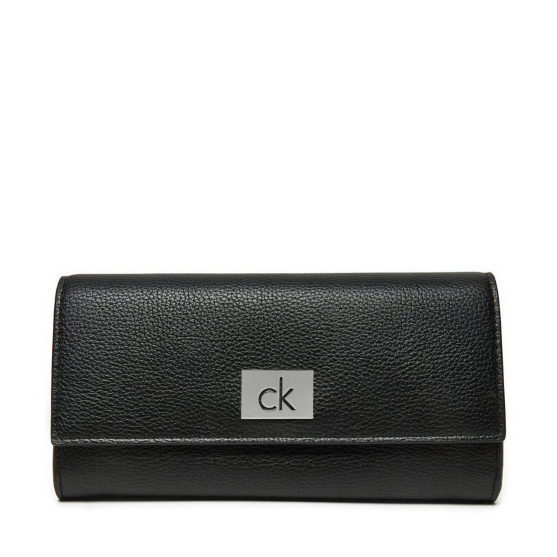 Голям дамски портфейл Calvin Klein Ck Plaque Large Trifold K60K612839 Черен цвят на ниска цена