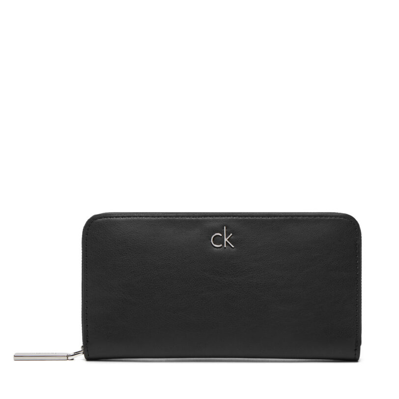 Голям дамски портфейл Calvin Klein Ck Re-Lock Large Zip Around LV04F1034G Черен цвят на ниска цена