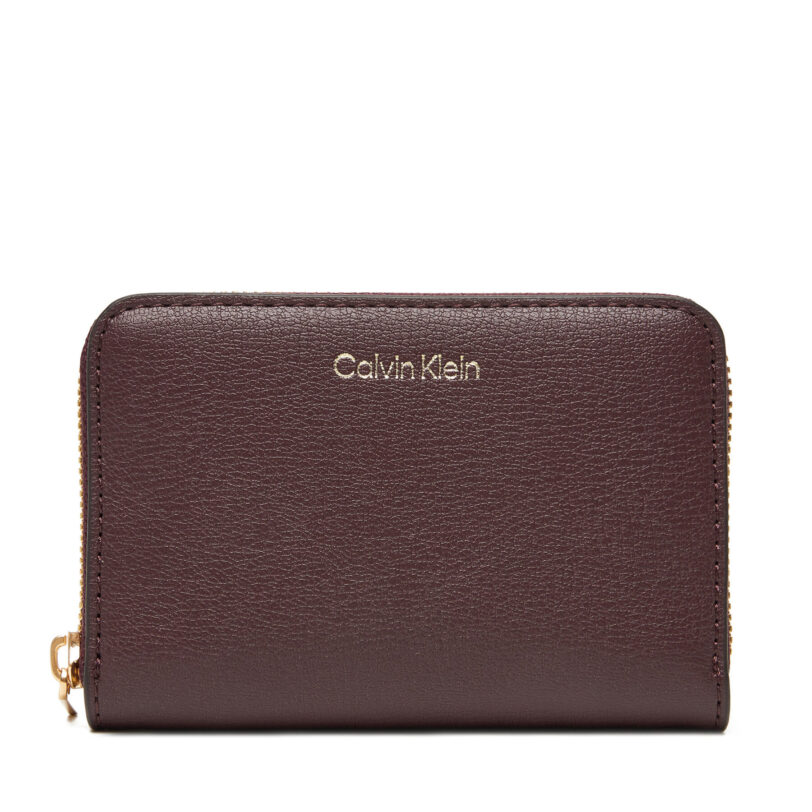 Голям дамски портфейл Calvin Klein Foil Logo Medium Zip Around LV04F1091G Бордо цвят на ниска цена