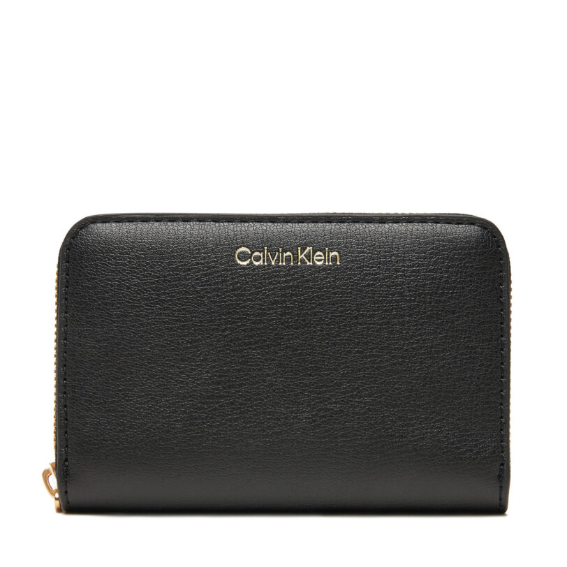 Голям дамски портфейл Calvin Klein Foil Logo Medium Zip Around LV04F1091G Черен цвят на ниска цена