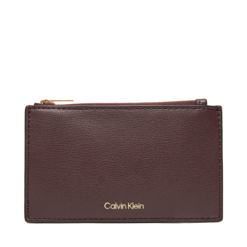 Голям дамски портфейл Calvin Klein Foil Logo Top Zip Cardcase LV04F1090G Бордо цвят на ниска цена