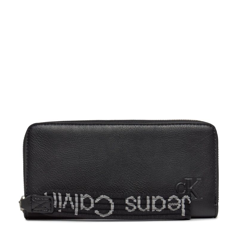 Голям дамски портфейл Calvin Klein Ultralight Zip Around W/Wristlet K60K611498 Черен цвят на ниска цена