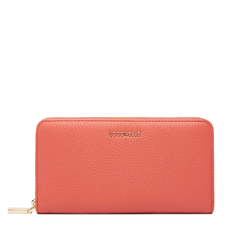 Голям дамски портфейл Coccinelle MW5 Metallic Soft E2 MW5 11 04 01 Коралов цвят на ниска цена