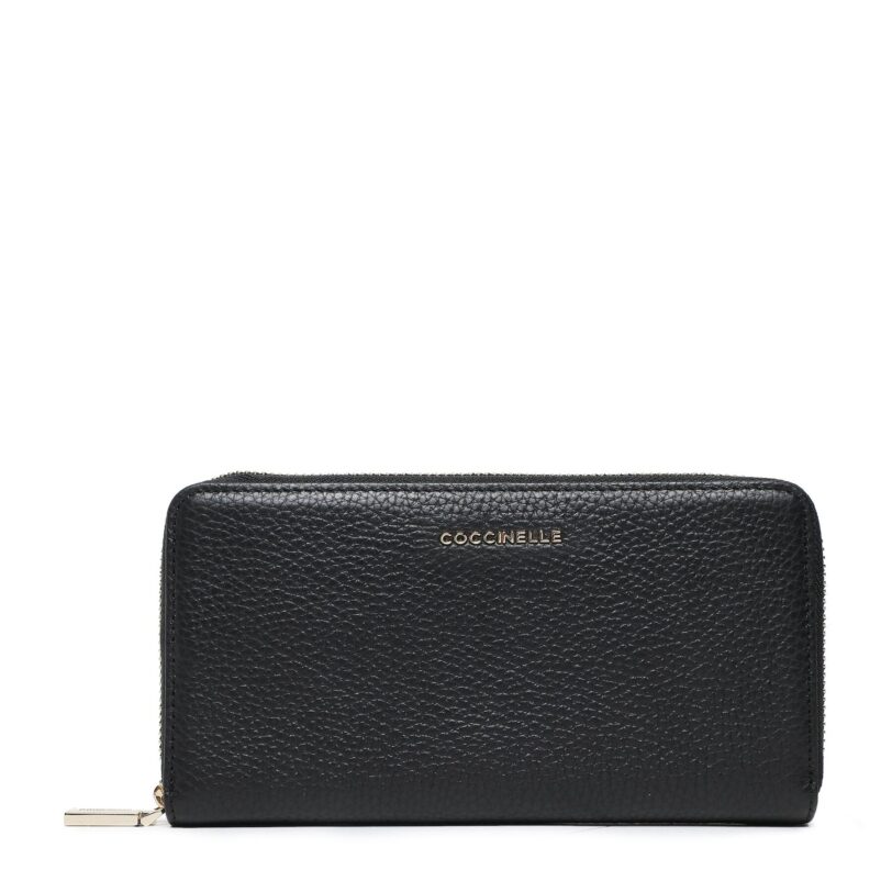 Голям дамски портфейл Coccinelle MW5 Metallic Soft E2 MW5 11 04 01 Черен цвят на ниска цена
