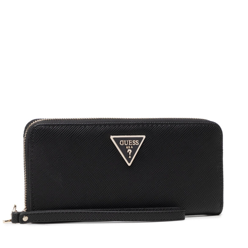 Голям дамски портфейл Guess Laurel Slg Large Zip Around SWZG85 00460 Черен цвят на ниска цена