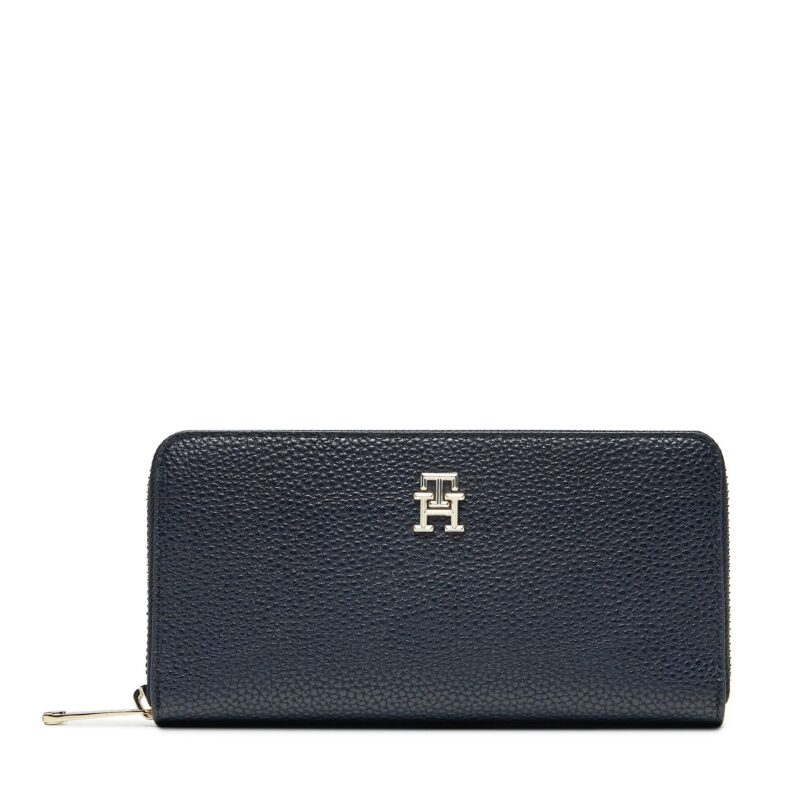 Голям дамски портфейл Tommy Hilfiger Emblem AW0AW15181 Тъмносин цвят на ниска цена