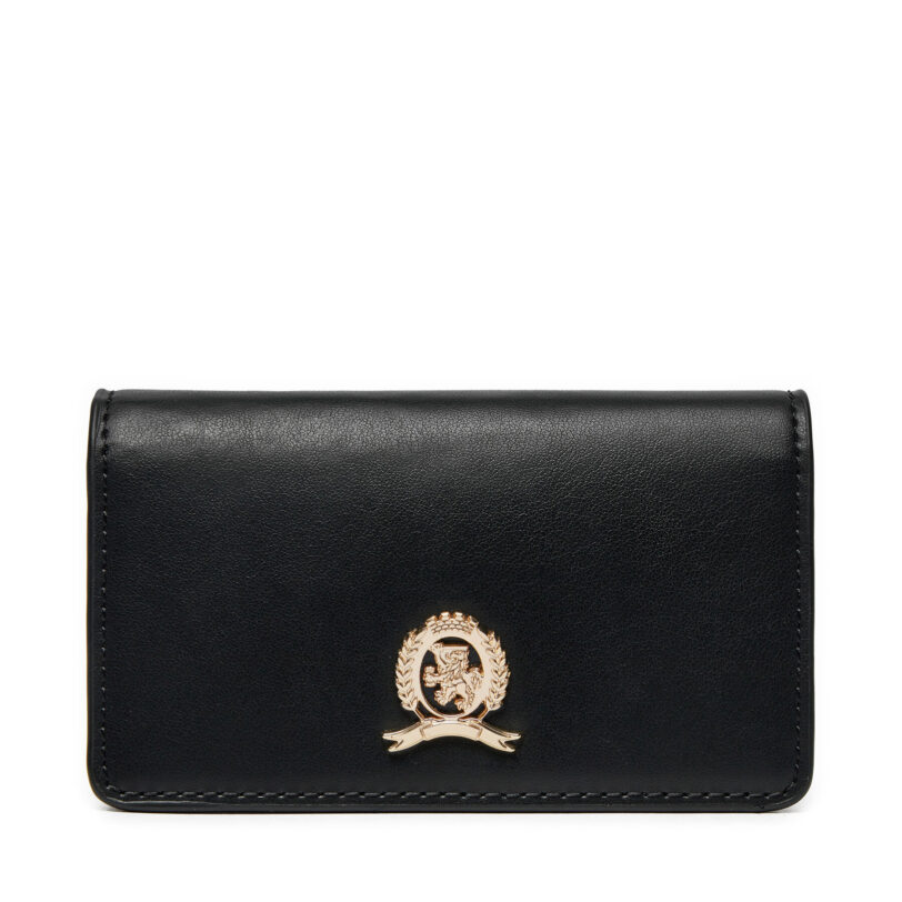 Голям дамски портфейл Tommy Hilfiger Luxe Leather Med Flap AW0AW16576 Черен цвят на ниска цена