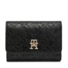 Голям дамски портфейл Tommy Hilfiger Th Distinct Trifold Wallet Mono AW0AW17257 Черен цвят на ниска цена
