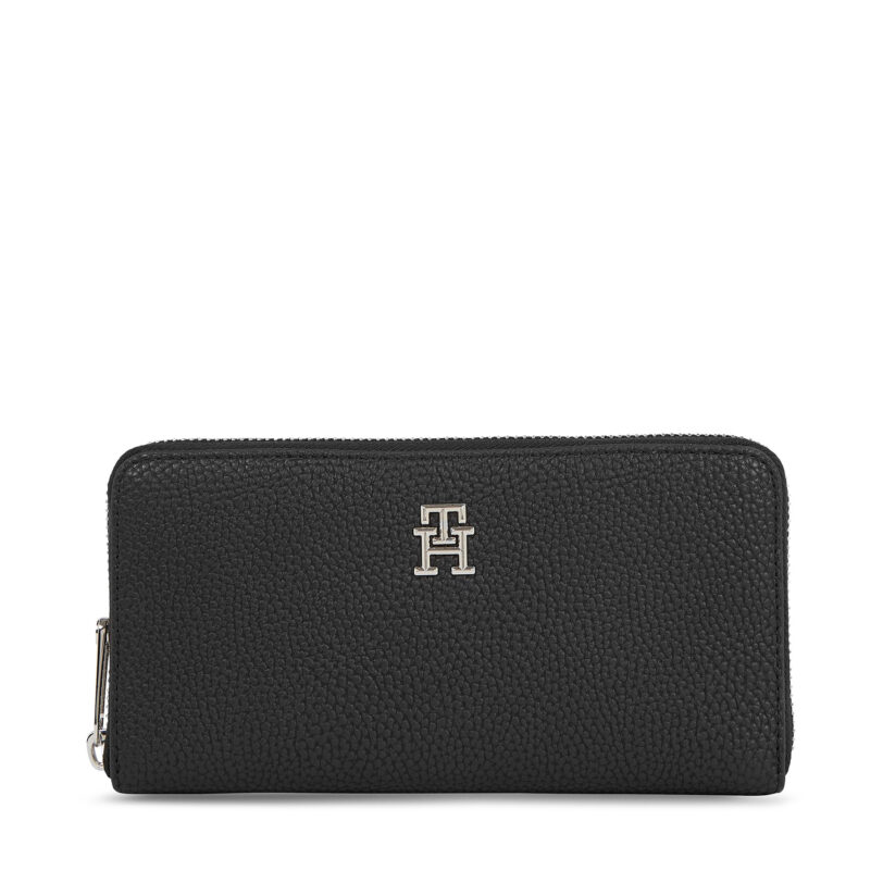 Голям дамски портфейл Tommy Hilfiger Th Emblem Large Za AW0AW15181 Черен цвят на ниска цена