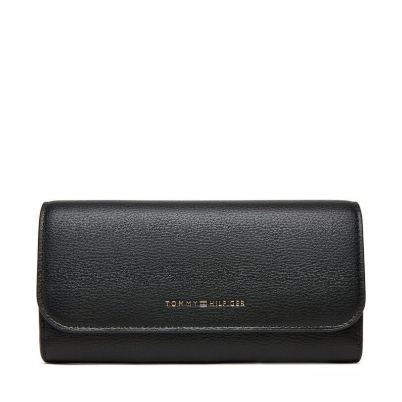 Голям дамски портфейл Tommy Hilfiger Th Flag Lrg Flap AW0AW17734 Черен цвят на ниска цена