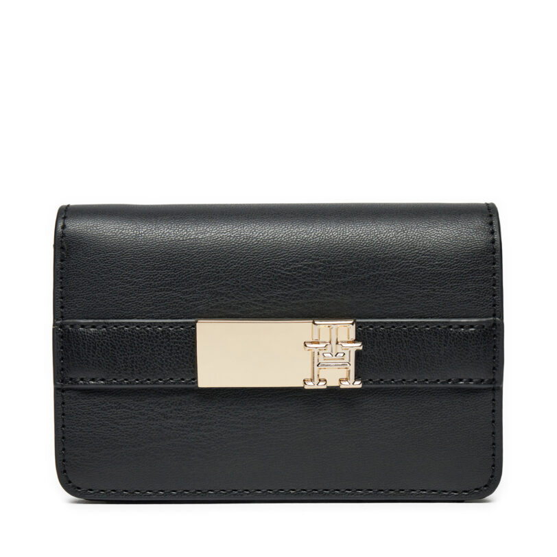 Голям дамски портфейл Tommy Hilfiger Th Heritage Slim Med Wallet AW0AW16916 Черен цвят на ниска цена