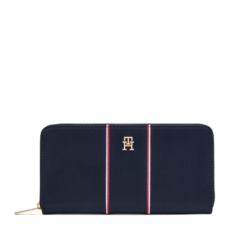 Голям дамски портфейл Tommy Hilfiger Th Icon Lrg Za Nylon Corp AW0AW17954 Тъмносин цвят на ниска цена