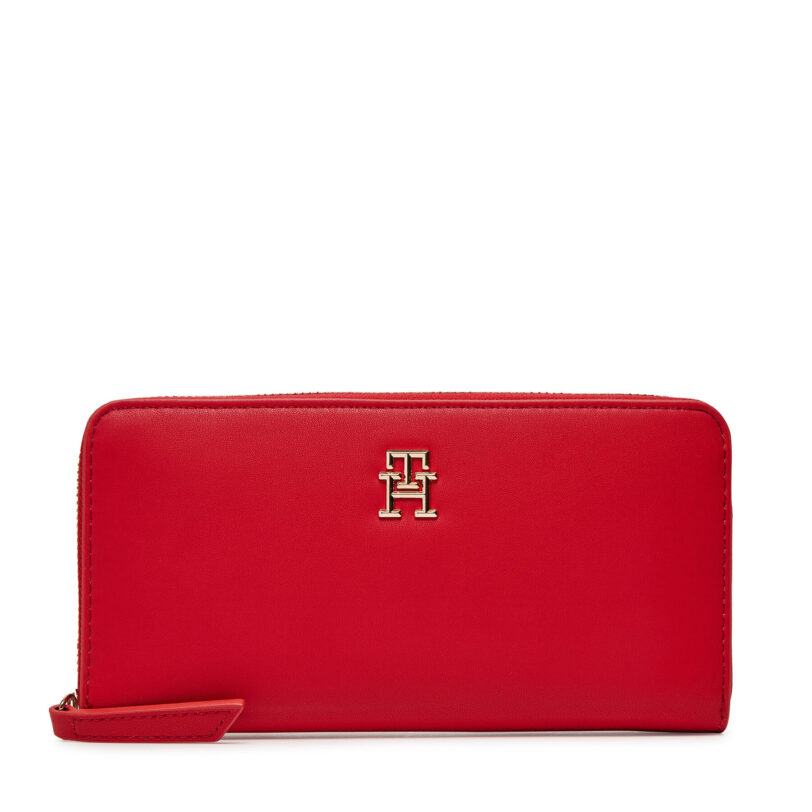 Голям дамски портфейл Tommy Hilfiger Th Logotape Lrg Za AW0AW17266 Червен цвят на ниска цена