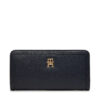 Голям дамски портфейл Tommy Hilfiger Th Monotype Large Slim Wallet AW0AW16210 Тъмносин цвят на ниска цена