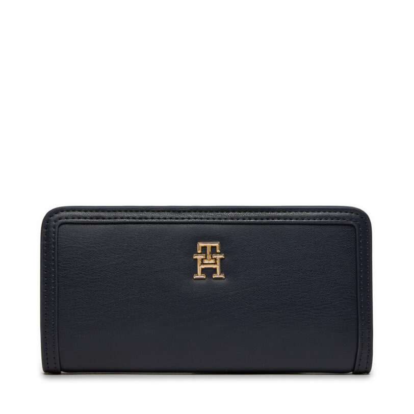 Голям дамски портфейл Tommy Hilfiger Th Monotype Large Slim Wallet AW0AW16210 Тъмносин цвят на ниска цена