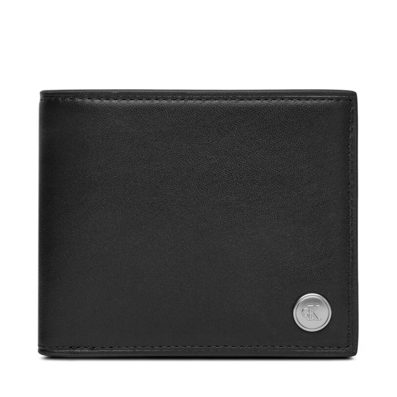 Голям мъжки портфейл Calvin Klein Jeans Hardware Bifold W/Coin LV04G1082G Черен цвят на ниска цена