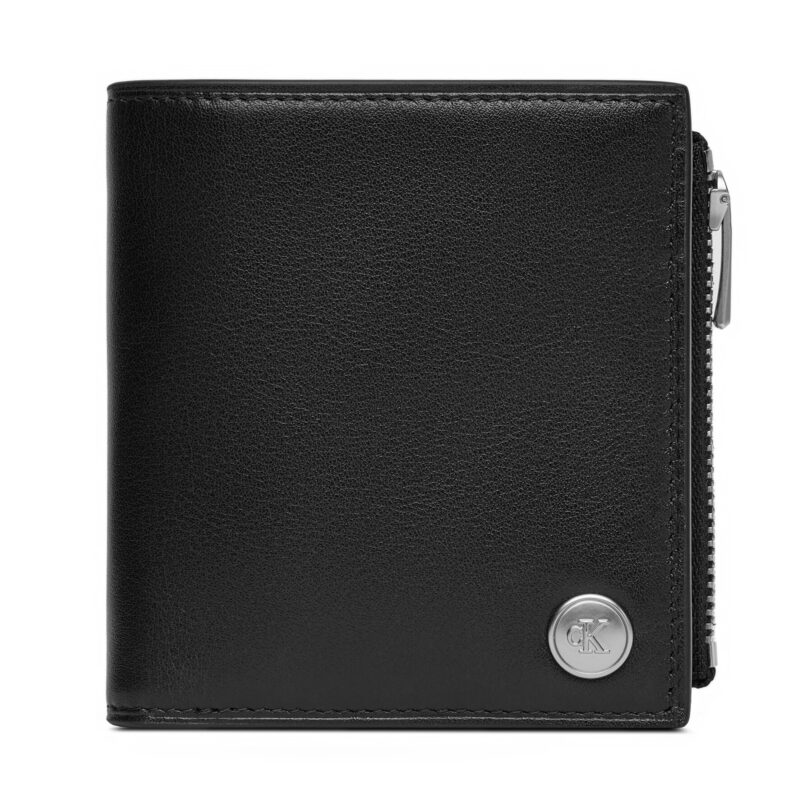 Голям мъжки портфейл Calvin Klein Jeans Hardware Compact Zip Walle LV04G1078G Черен цвят на ниска цена