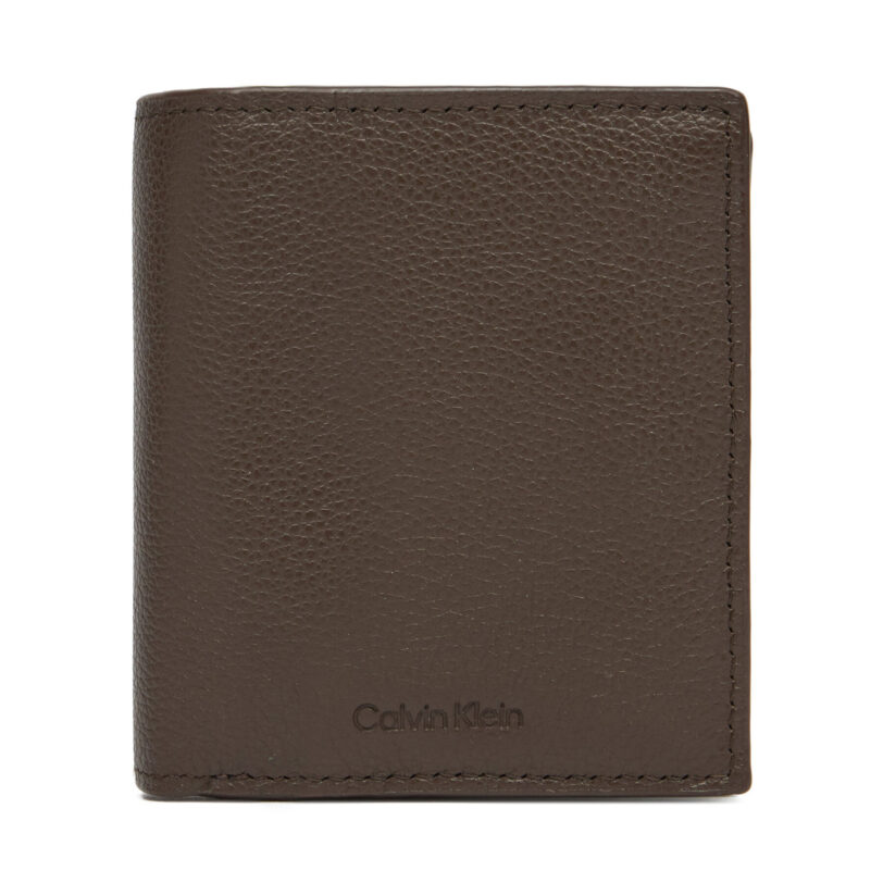 Голям мъжки портфейл Calvin Klein Micropebble Comp Trifold W Coin LV04D1034G Кафяв цвят на ниска цена