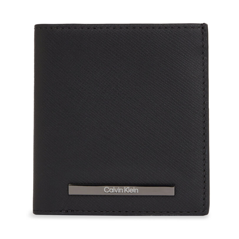 Голям мъжки портфейл Calvin Klein Modern Bar Trifold 6Cc W/Coin K50K511836 Черен цвят на ниска цена