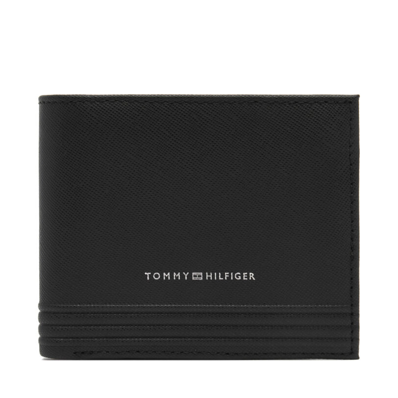 Голям мъжки портфейл Tommy Hilfiger Th Business Cc Flap And Coin AM0AM13260 Черен цвят на ниска цена