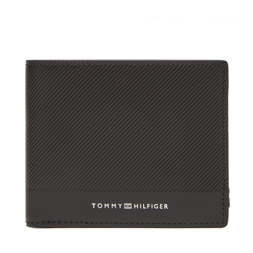 Голям мъжки портфейл Tommy Hilfiger Th Foundation Mini Cc Wallet AM0AM13507 Черен цвят на ниска цена