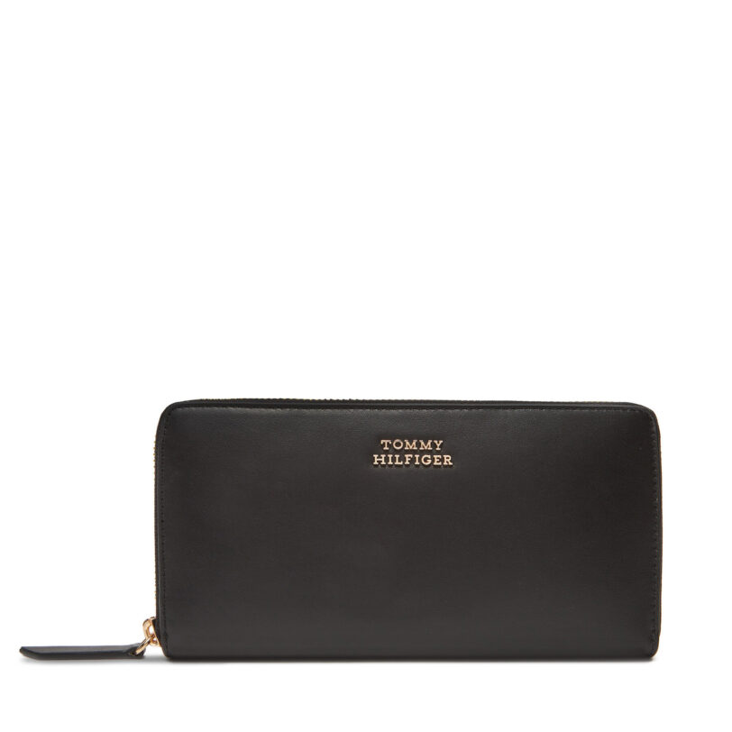 Голям мъжки портфейл Tommy Hilfiger Th Leather Slg Lrg Za AW0AW17498 Черен цвят на ниска цена