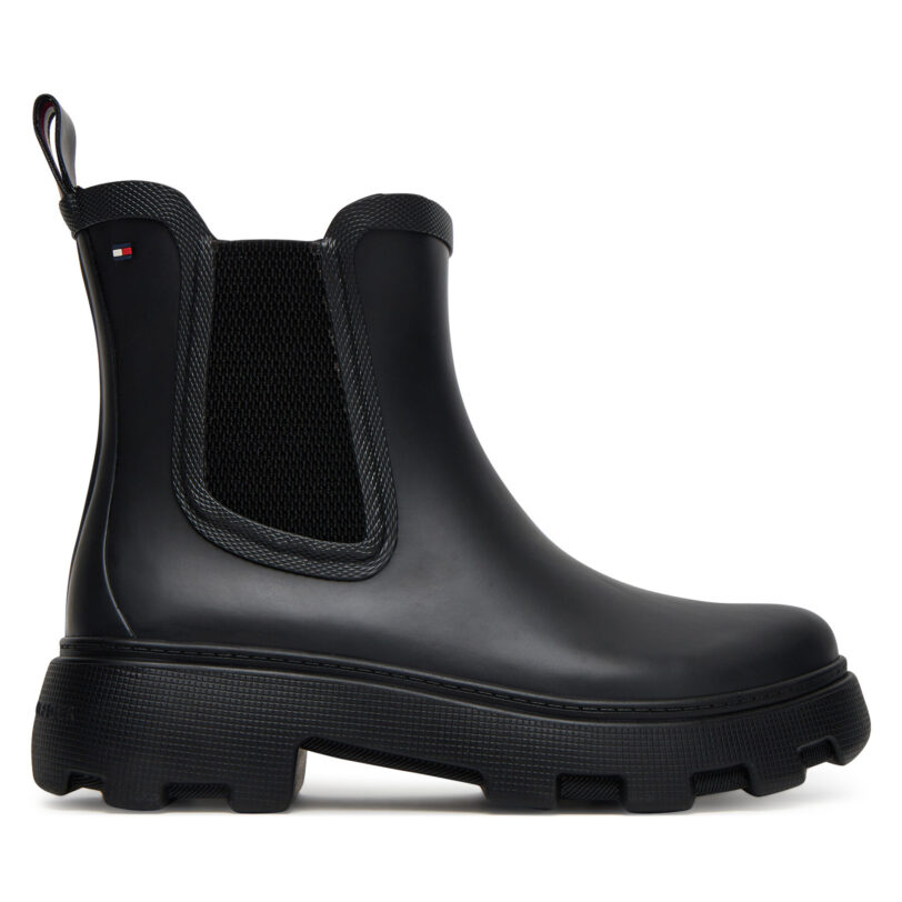 Гумени ботуши Tommy Hilfiger Rubber Flag Cleated FW0FW08637 Черен цвят на ниска цена