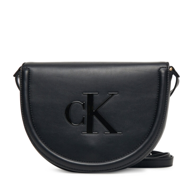 Дамска чанта Calvin Klein Bold Ck Saddle Crossbody LV04F3221G Черен цвят на ниска цена